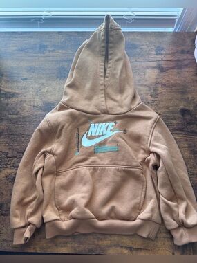NWOT-Nike Kids Tan Hooded Pullover Sweatshirt with Light Blue Logo-24 months